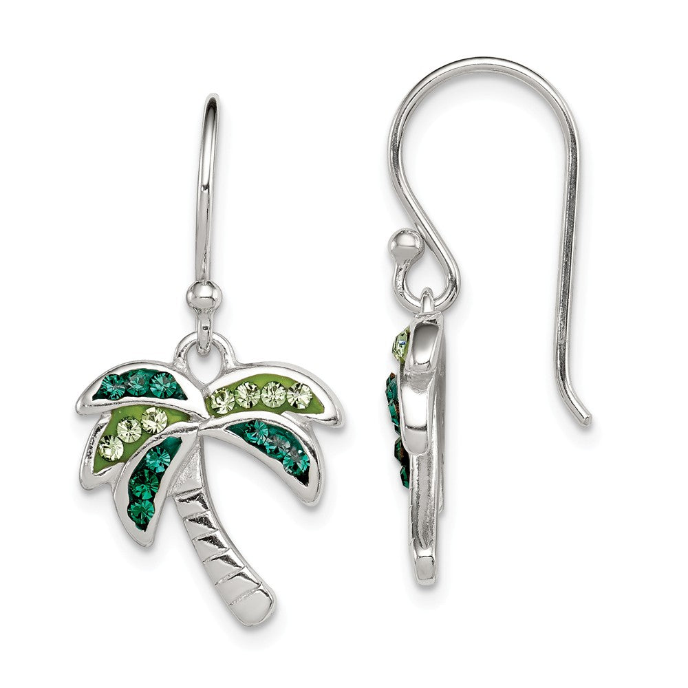 925 Sterling Silver Light/Dark Green Crystal Palm Tree Earrings, 28mm x 15mm