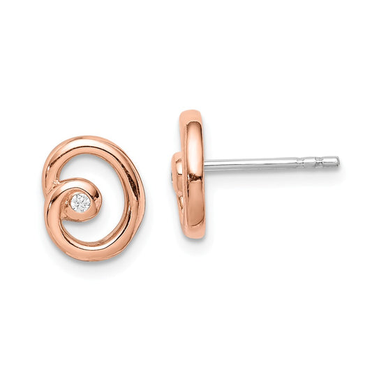 925 Sterling Silver Rose-gold Plated Cubic Zirconia ( CZ ) Post Earrings, 10mm x 9mm