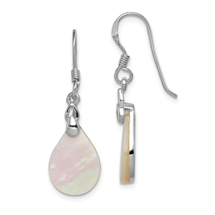 925 Sterling Silver Rhodium-plated Mother Of Pearl Teardrop Earrings, 35mm x 11mm