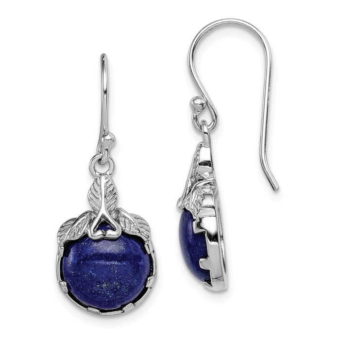 925 Sterling Silver Rhodium-plated with Lapis Lazuli Shepherd Hook Earrings, 29mm x 12mm