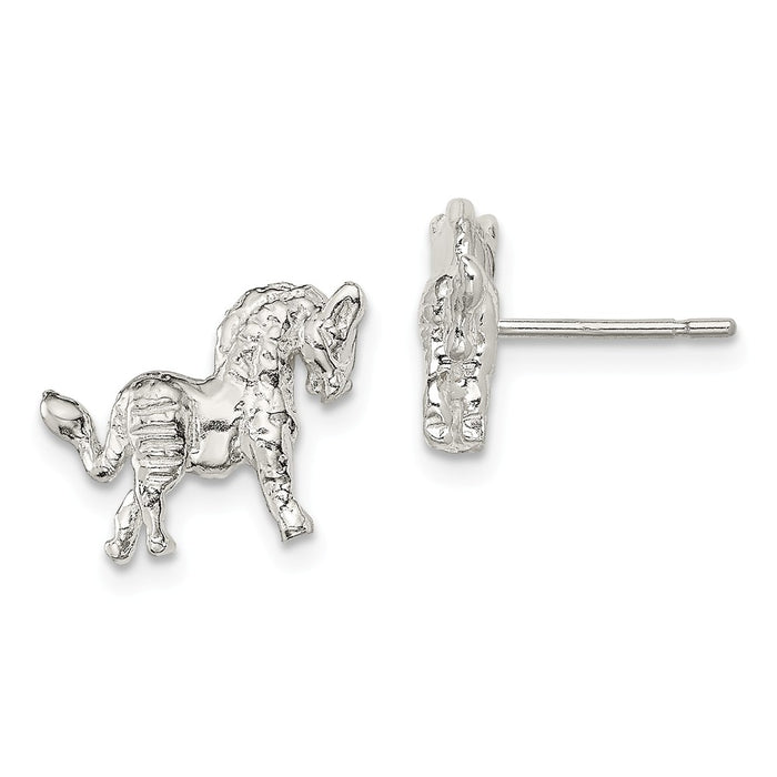925 Sterling Silver Horse Mini Earrings, 11mm x 13mm