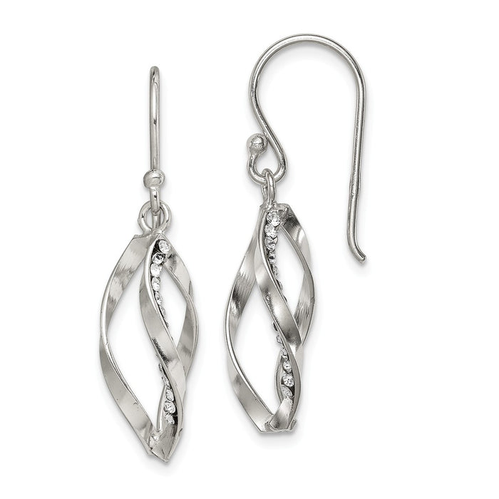 925 Sterling Silver Crystal Shepherd Hook Earrings, 37mm x 7mm