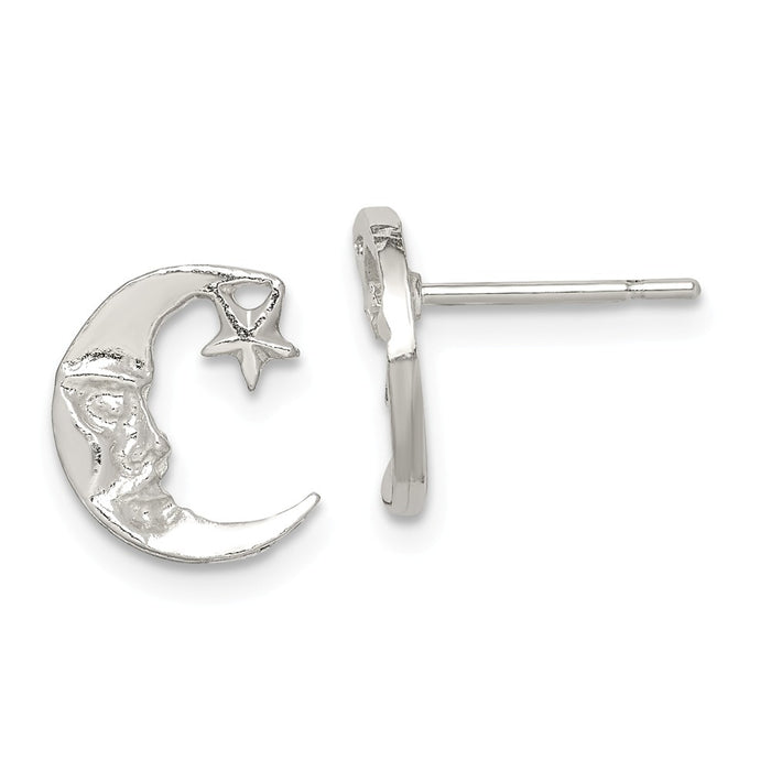 925 Sterling Silver Moon Mini Earrings, 11mm x 10mm