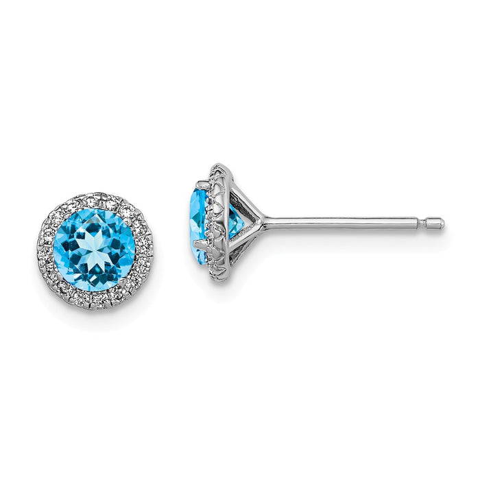 925 Sterling Silver Rhodium-plated Blue Topaz & Cubic Zirconia ( CZ ) Post Earrings, 8mm x 8mm
