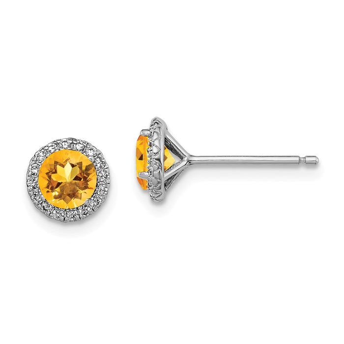 925 Sterling Silver Rhodium-plated Citrine & Cubic Zirconia ( CZ ) Post Earrings, 8mm x 8mm