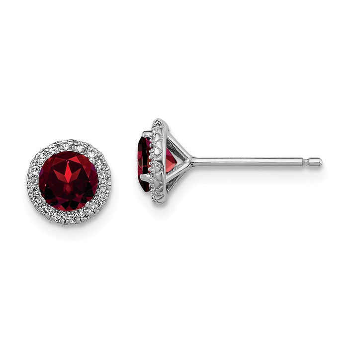 925 Sterling Silver Rhodium-plated Garnet & Cubic Zirconia ( CZ ) Post Earrings, 8mm x 8mm