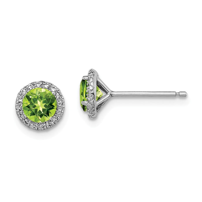 925 Sterling Silver Rhodium-plated Peridot & Cubic Zirconia ( CZ ) Post Earrings, 8mm x 8mm