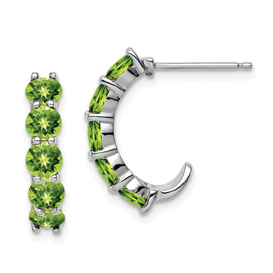Stella Silver 925 Sterling Silver Rhodium-plated Peridot J-Hoop Earrings, 19mm x 5mm