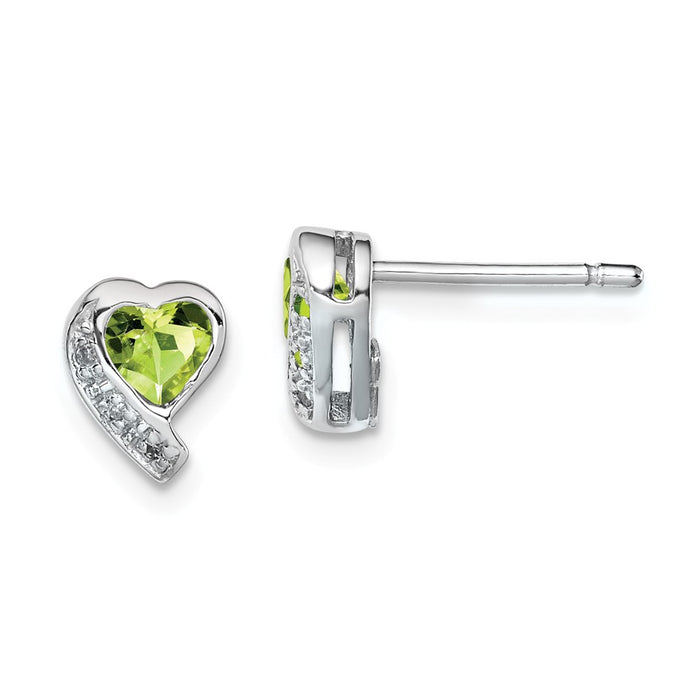 Stella Silver 925 Sterling Silver Rhodium-plated Peridot and Diamond Heart Earrings, 9mm x 7mm