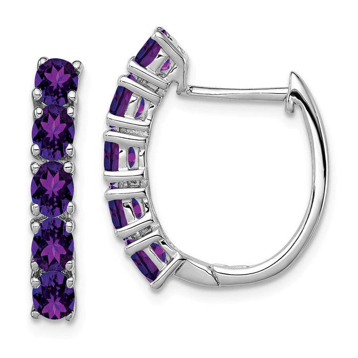 925 Sterling Silver Rhodium-plated Polished Amethyst Hinged Hoop Earrings, 20mm x 18mm