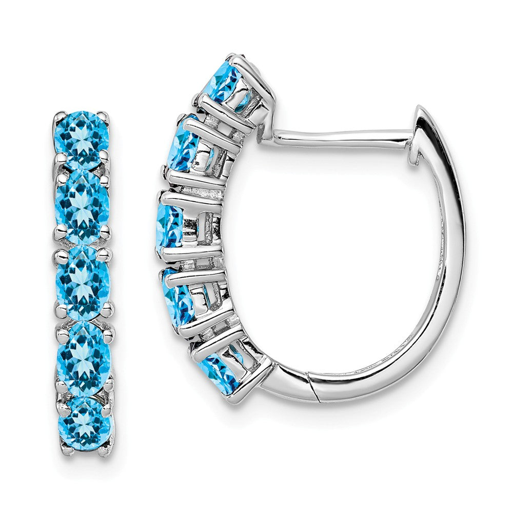 925 Sterling Silver Rhodium Polished London Blue Topaz Hinged Hoop Earrings, 20mm x 18mm