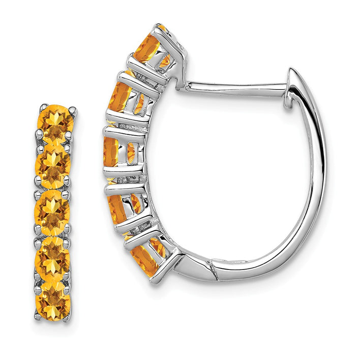 925 Sterling Silver Rhodium-plated Polished Citrine Hinged Hoop Earrings, 20mm x 18mm