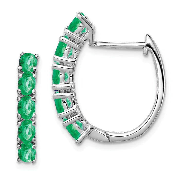 925 Sterling Silver Rhodium-plated Polished Emerald Hinged Hoop Earrings, 20mm x 18mm