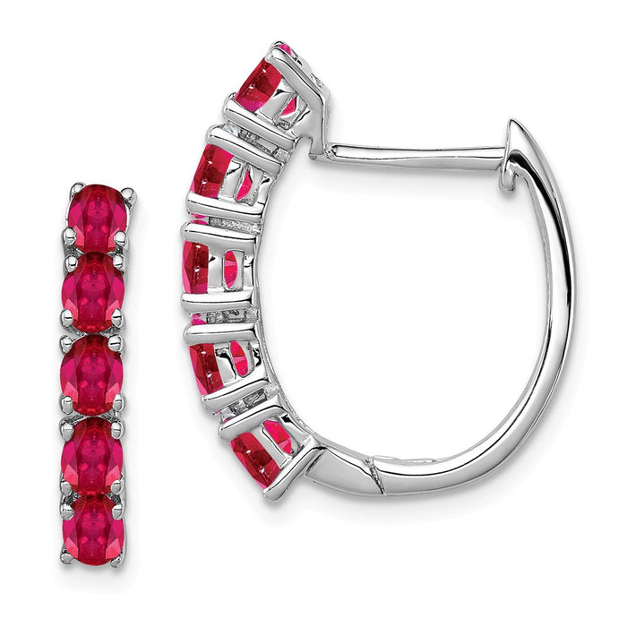 925 Sterling Silver Rhodium-plated Polished Ruby Hinged Hoop Earrings, 20mm x 18mm