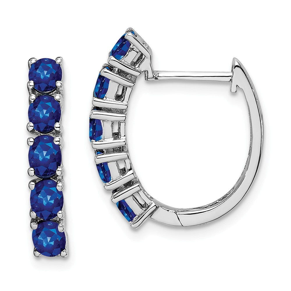 925 Sterling Silver Rhodium-plated Polished Sapphire Hinged Hoop Earrings, 20mm x 18mm