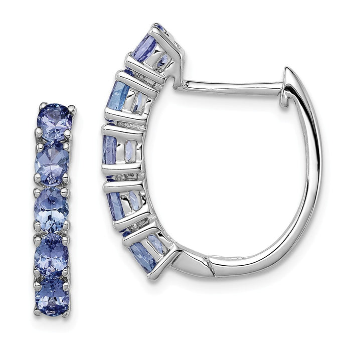 925 Sterling Silver Rhodium-plated Oval Tanzanite Hinged Hoop Earrings, 20mm x 18mm