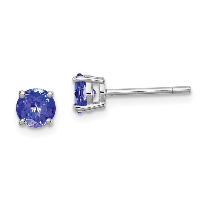 925 Sterling Silver Rhodium-plated Round Tanzanite Post Earrings, 5mm x 5mm