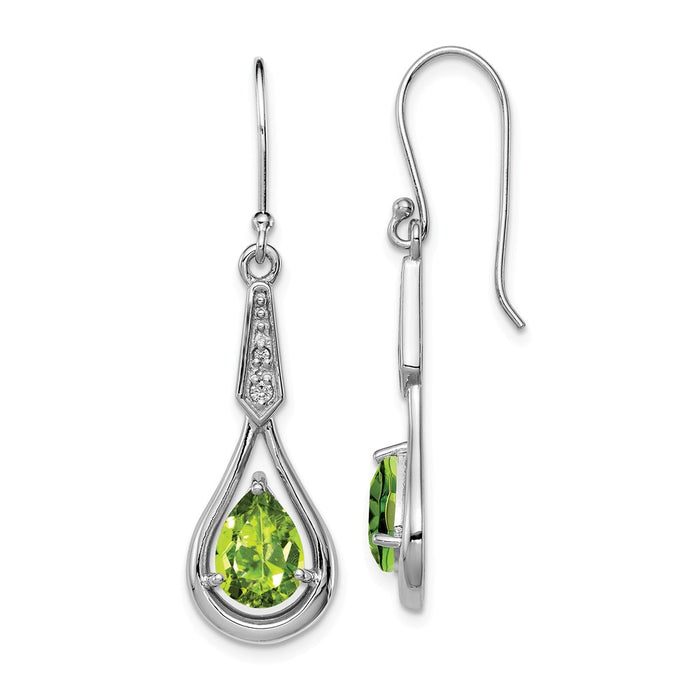 925 Sterling Silver Rhodium-plated with Cubic Zirconia ( CZ ) & Peridot Dangle Earrings, 40mm x 11mm