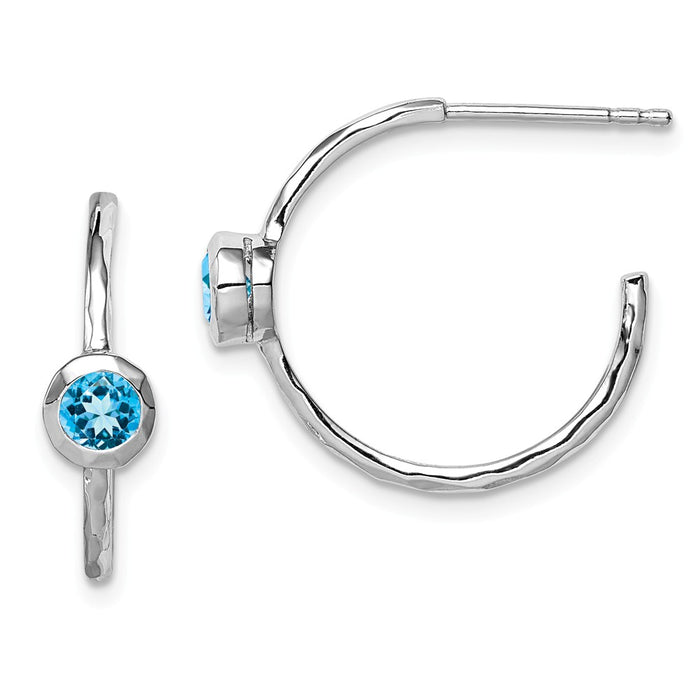 925 Sterling Silver Rhodium-plated with Blue Topaz Post Hoop Earrings, 19mm x 21mm