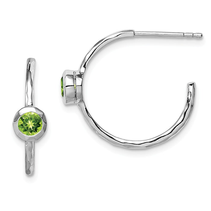 Stella Silver 925 Sterling Silver Rhodium-plated with Peridot Post Hoop Earrings, 19mm x 21mm