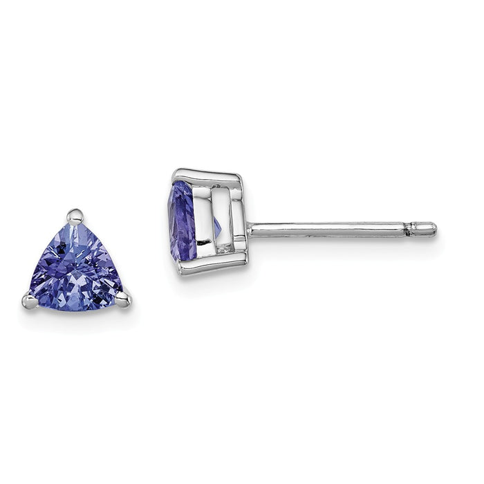 925 Sterling Silver Rhodium-plated Trillion Tanzanite Post Earrings, 7mm x 7mm