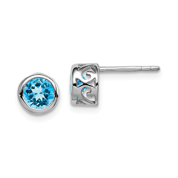 925 Sterling Silver Rhodium Polished Blue Topaz Round Post Earrings, 7mm x 7mm