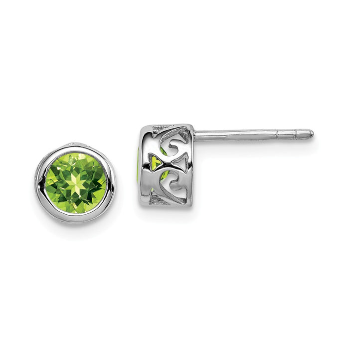 Stella Silver 925 Sterling Silver Rhodium-plated Polished Peridot Round Post Earrings, 7mm x 7mm