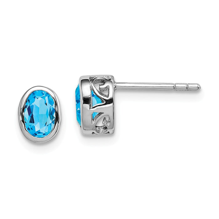 925 Sterling Silver Rhodium-plated Polished Blue Topaz Oval Post Earrings, 8mm x 5mm