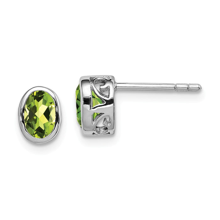 Stella Silver 925 Sterling Silver Rhodium-plated Polished Peridot Oval Post Earrings, 8mm x 5mm