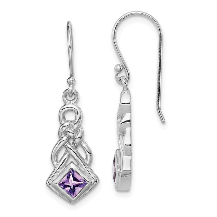 925 Sterling Silver Rhodium-plated with Amethyst Shepherd Hook Earrings, 32mm x 10mm