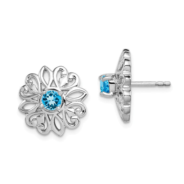 925 Sterling Silver Rhodium-plated with Blue Topaz Stud Earring with Jacket,