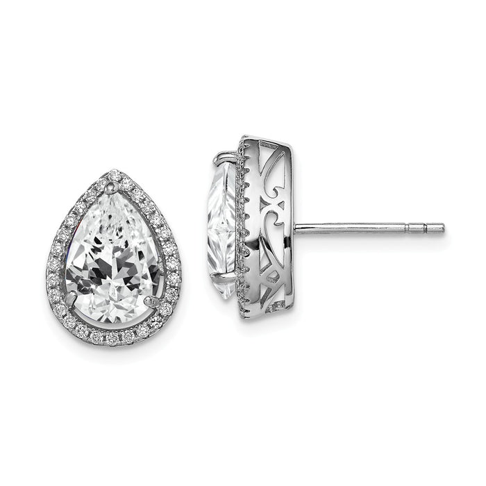 925 Sterling Silver Rhodium Created White Topaz & Cubic Zirconia ( CZ ) Post Earrings, 14mm x 11mm