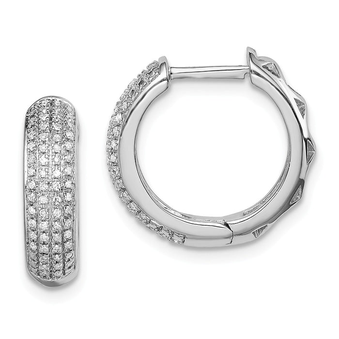 925 Sterling Silver Rhodium Diamond  Hinged Hoop Earrings, 16mm x 18mm