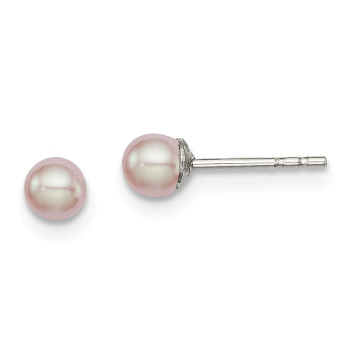 925 Sterling Silver Rh-plated 3-4mm Pink Freshwater Cultured Button Pearl Stud Earrings, 3 to 4mm x 3 to 4mm