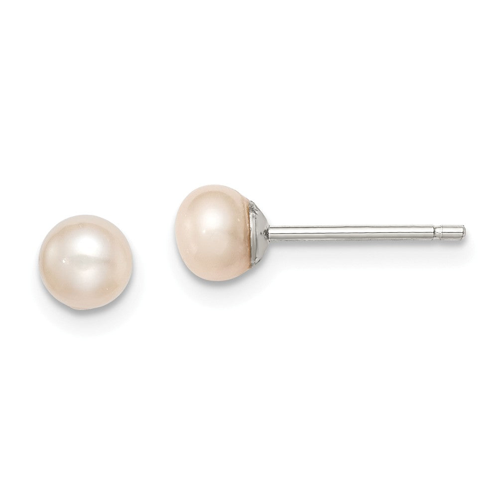 925 Sterling Silver Rh-plated 4-5mm Pink Freshwater Cultured Button Pearl Stud Earrings, 4 to 5mm x 4 to 5mm