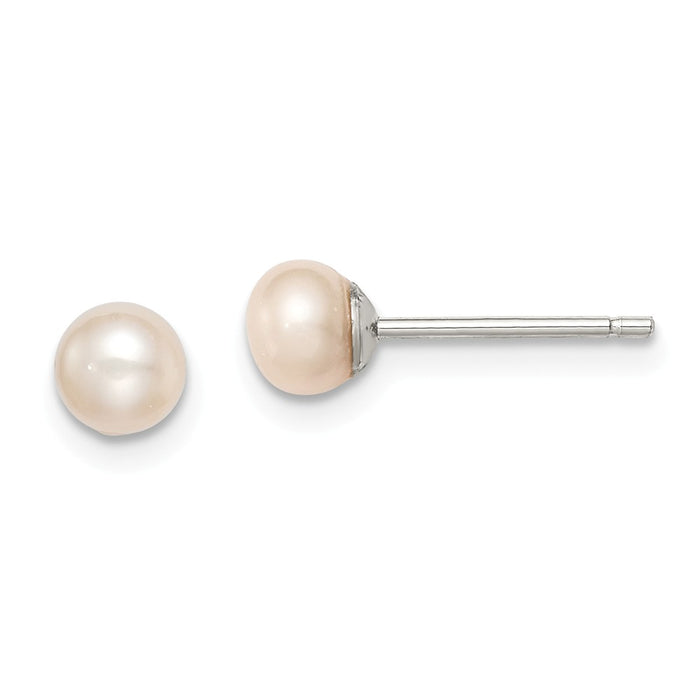 925 Sterling Silver Rh-plated 4-5mm Pink Freshwater Cultured Button Pearl Stud Earrings, 4 to 5mm x 4 to 5mm