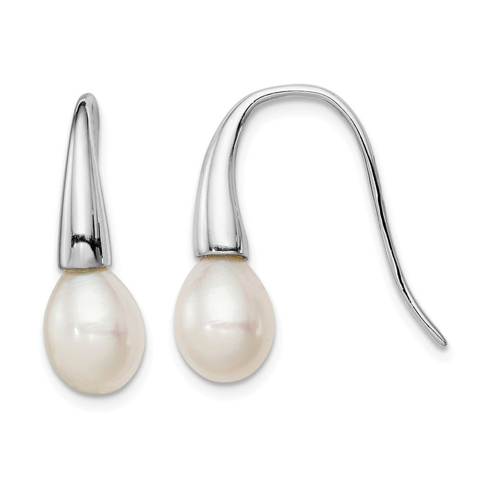 925 Sterling Silver Rhodium-Plated 7-8mm White Freshwater Cultured Pearl Dangle Earrings, 21mm x 8mm