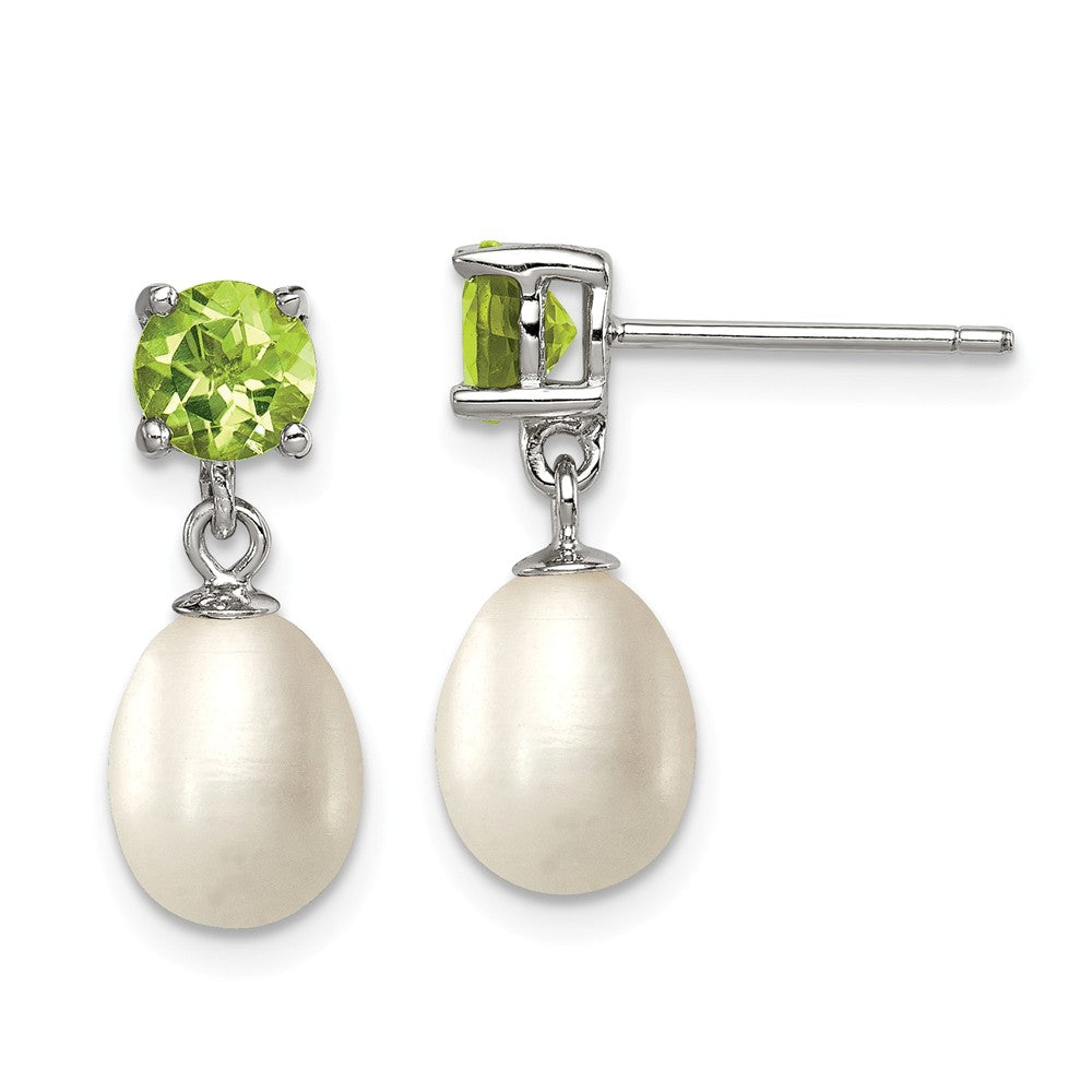 925 Sterling Silver Peridot & 7-8mm Freshwater Cultured Pearl Teardrop Earrings, 20mm x 8mm
