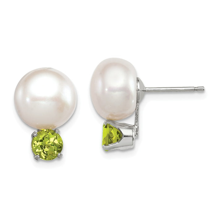 Stella Silver 925 Sterling Silver 10-11mm Freshwater Cultured Button Pearl with Peridot Earrings, 16mm x 11mm