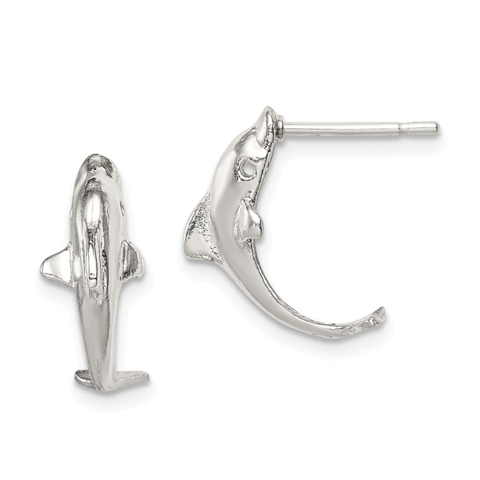925 Sterling Silver Dolphin Mini Earrings, 19mm x 9mm