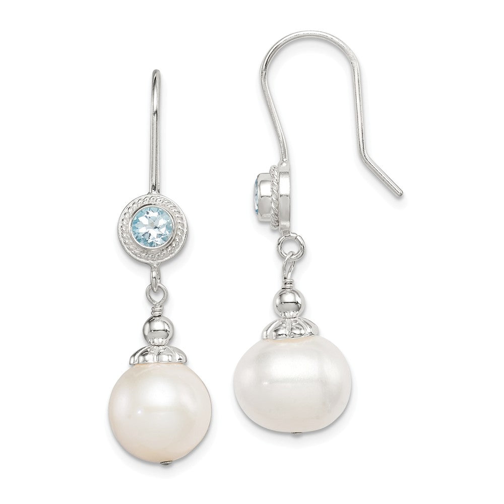 925 Sterling Silver Blue Topaz Freshwater Cultured Pearl Drop Earrings, 47mm x 11mm
