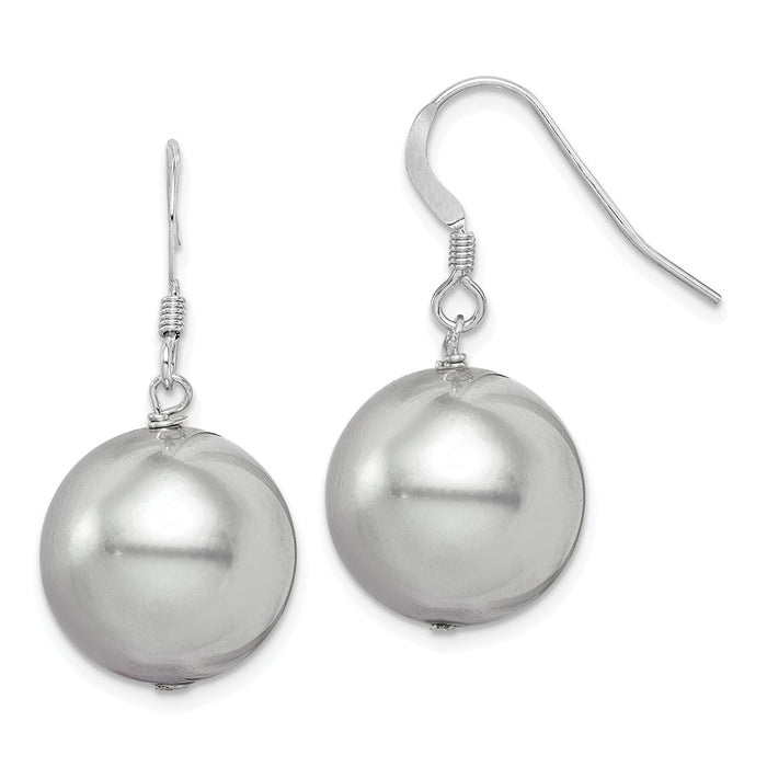 925 Sterling Silver Rhodium-plated 14-15 Grey Shell Pearl Dangle Earrings, 29mm x 15mm