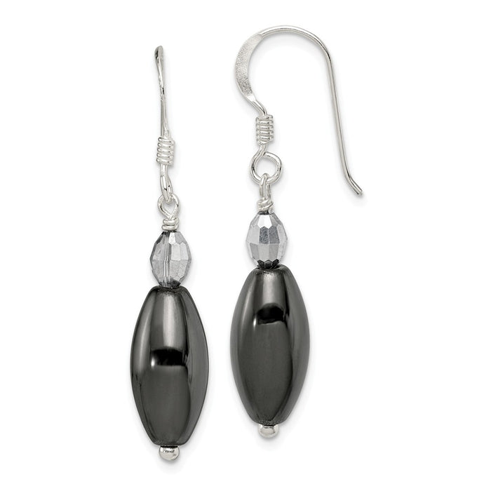 925 Sterling Silver Crystal and Black Agate Shepherd Hook Earrings, 42mm x 9mm
