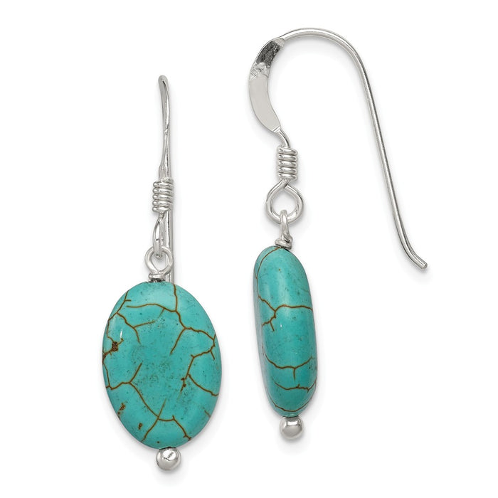 925 Sterling Silver Blue Reconstructed Magnesite Earrings, 34mm x 11mm