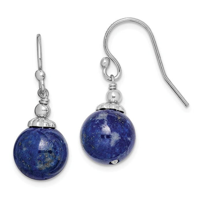 925 Sterling Silver Rhodium-plated Reconstructed Lapis Drop Earrings, 28mm x 11mm