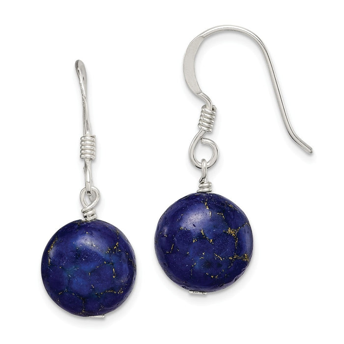 925 Sterling Silver Gold and Lapis Reconstructed Stone Earrings, 28mm x 13mm