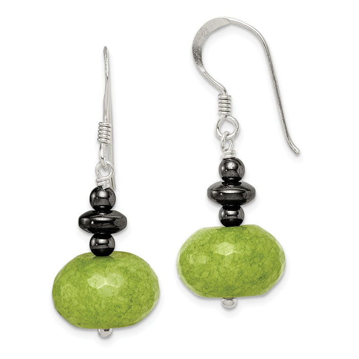 925 Sterling Silver Green Jade and Hematite Earrings, 34mm x 14mm