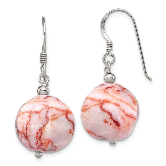 925 Sterling Silver Pink Jasper Earrings, 36mm x 18mm