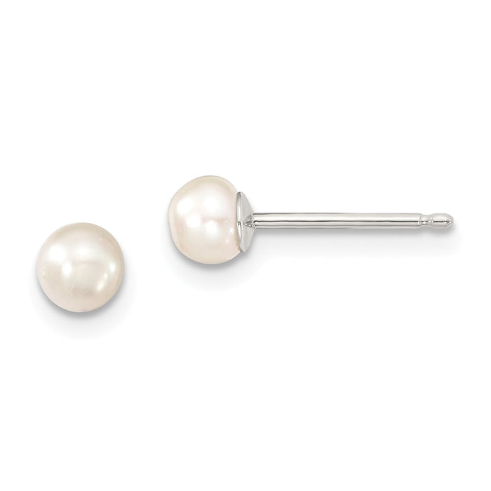 925 Sterling Silver White 4-4.5mm Freshwater Cultured Pearl Post Earrings, 4 to 4.5mm x 4 to 4.5mm