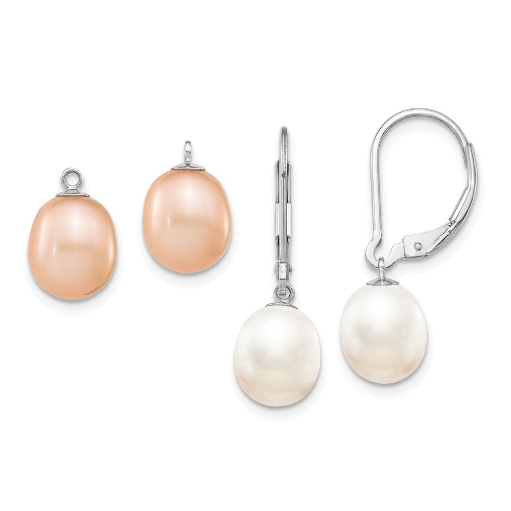 925 Sterling Silver Rhodium 7-8mm Multi-Color Freshwater Cultured Pearl Leverback 2pc Enhancer, 26mm x 7mm